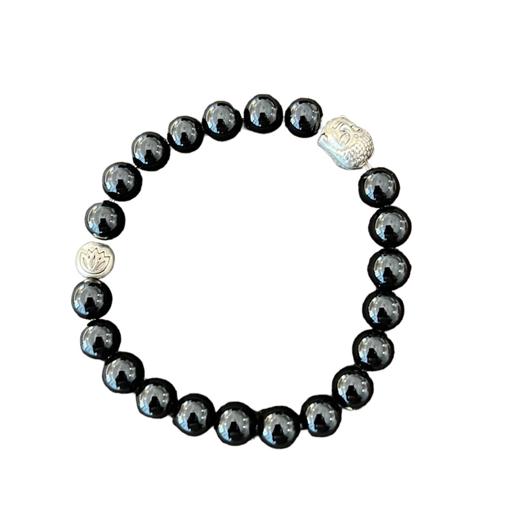Onyx beaded Buddha head bracelet.